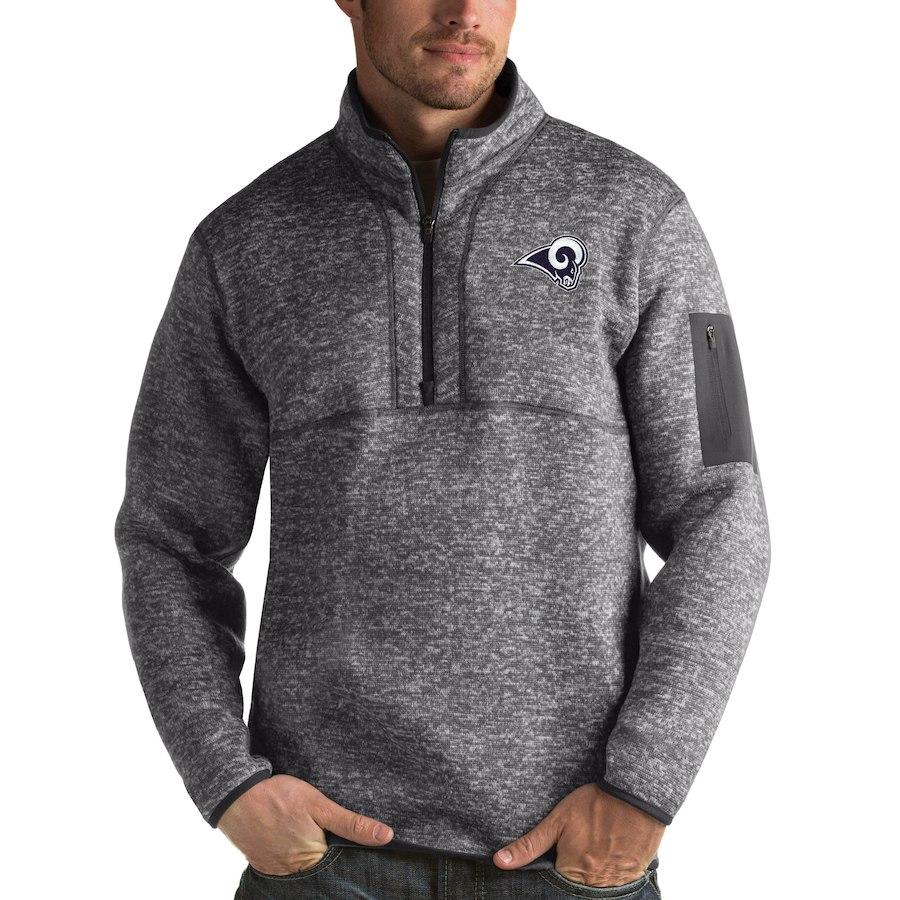 LOS ANGELES RAMS SUPER BOWL ANTIGUA FORTUNE QUARTER-ZIP PULLOVER JACKET – CHARCOAL