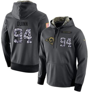 LOS ANGELES RAMS SUPER BOWL #94 QUINN STITCHED BLACK ANTHRACITE SALUTE TO SERVICE PLAYER PERFORMANCE HOODIE