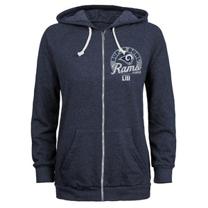 LOS ANGELES RAMS NFL WOMEN'S SUPER BOWL LIII BOUND TRI-BLEND FULL-ZIP HOODIE – NAVY