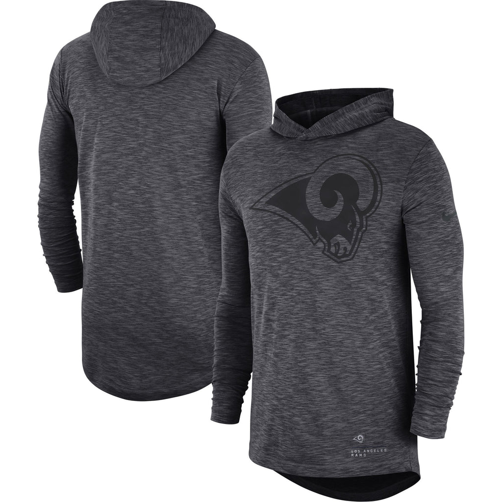 LOS ANGELES RAMS SUPER BOWL HEATHERED CHARCOAL FAN GEAR TONAL SLUB HOODED LONG SLEEVE T-SHIRT CHRISTMAS GIFT
